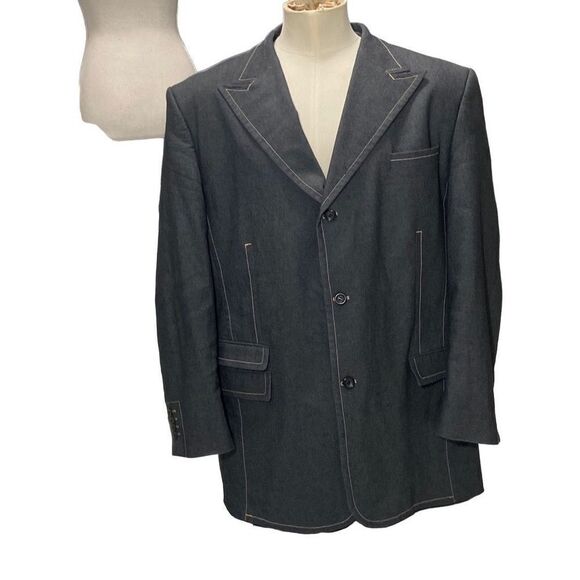 VTG Mecca Gray 3 Button Suit Jacket Tan Piping Sz 52L 48” W Italian Inspired - Picture 1 of 7